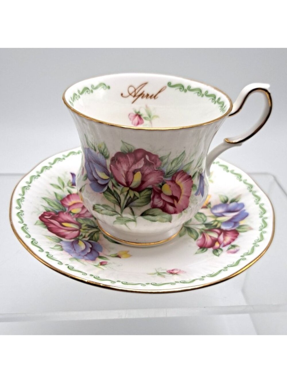 Queens Rosina China Co. Ltd. April Sweet Pea Teacup & Saucer Set